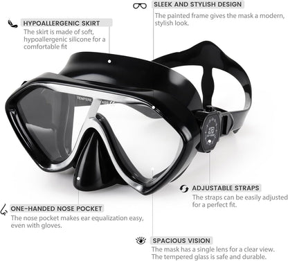 Scuba Diving Mask for Adults - Premium Anti-Fog Snorkeling Mask Comfortable & Leak-Proof Swim Goggles with Nose Cover for Scuba Diving, Snorkeling & Underwater Adventures