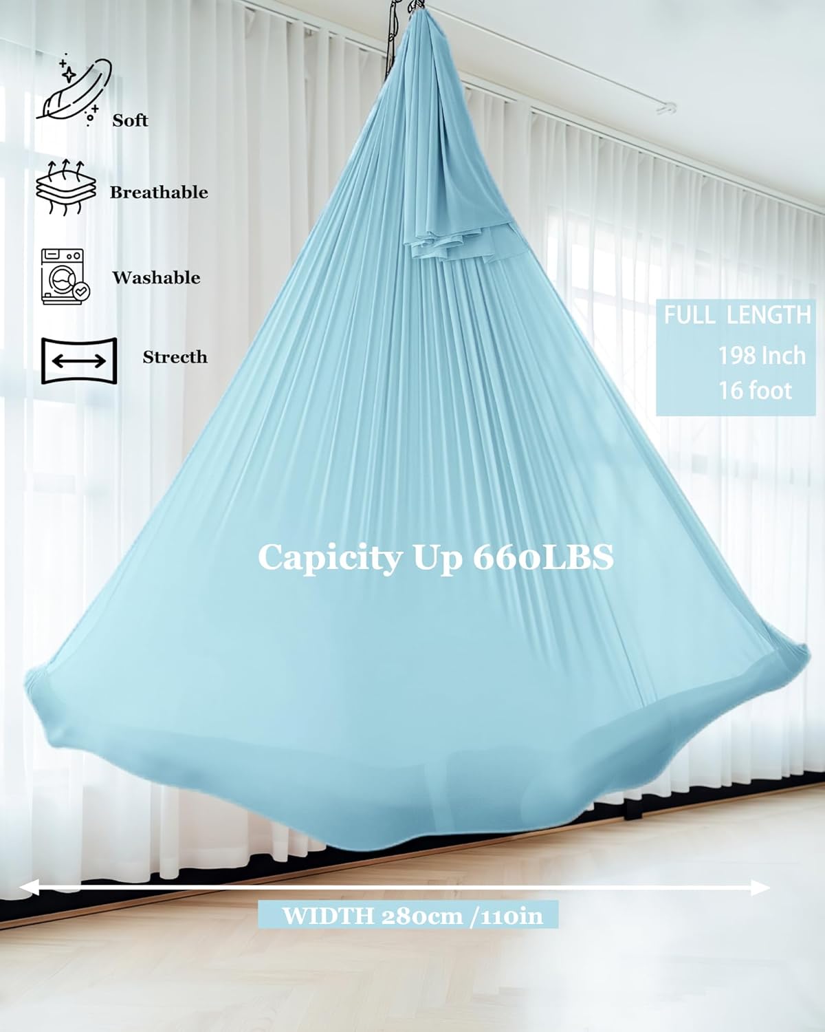 F.Life Aerial Silk Yoga Hammock & Swing for yoga Inversion,Strength training,starter hardware kit