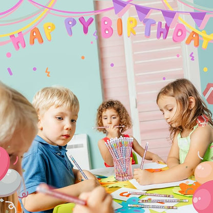 Happy Birthday Pencils Colorful Birthday Pencil for Students Birthday Pencil for Teacher Classroom Birthday Party Supplies, 6 Style (24)