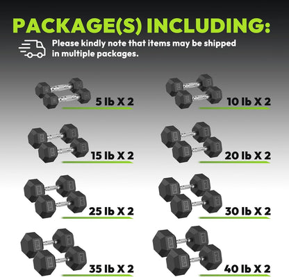 Hex Dumbbell 45-480 lb Set, Rubber Encased Exercise & Fitness Dumbbells for Home Gym, Hand Weights for Strength Training