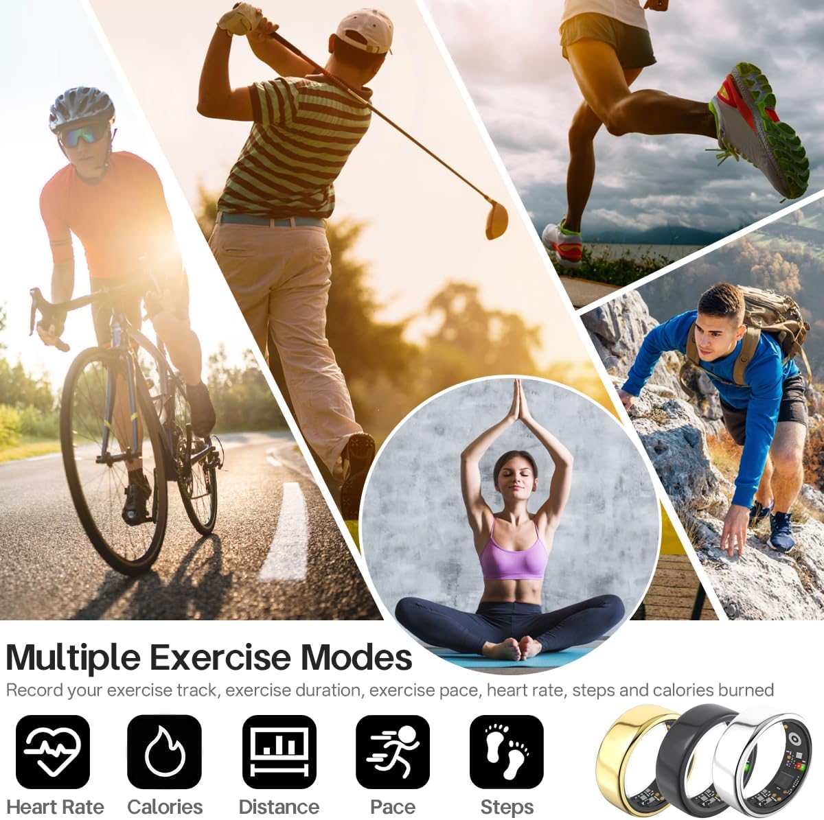 Smart Rings for Women Men,Fitness Tracker Ring,Heart Rate,Blood Oxygen,Blood Pressure,Step Tracker,Sleep Monitoring,No Subscription Fee,IP68 Waterproof Smart Ring for iphone&Android(Gold 10)