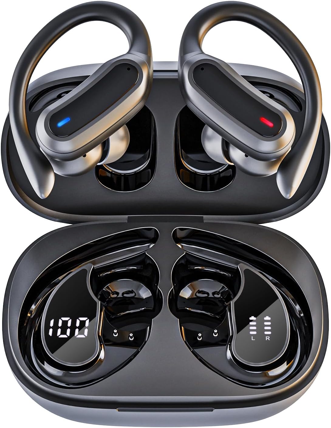 Wireless Earbuds, Bluetooth 5.4 Headphones, True Wireless Stereo Earphones with IPX7 Waterproof, Noise Cancelling Mic, Fast Charging and Comfort Fit Ear Buds for Sports/Workouts - Black