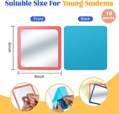 10 Pcs Small Mirrors for Craft 6 x 6 Mirror for Kid,Hippie Colors | Shatterproof Mirrors in Bulk for Kids for Baby School Classroom Craft Chick Bird Brooders Grow out Pens
