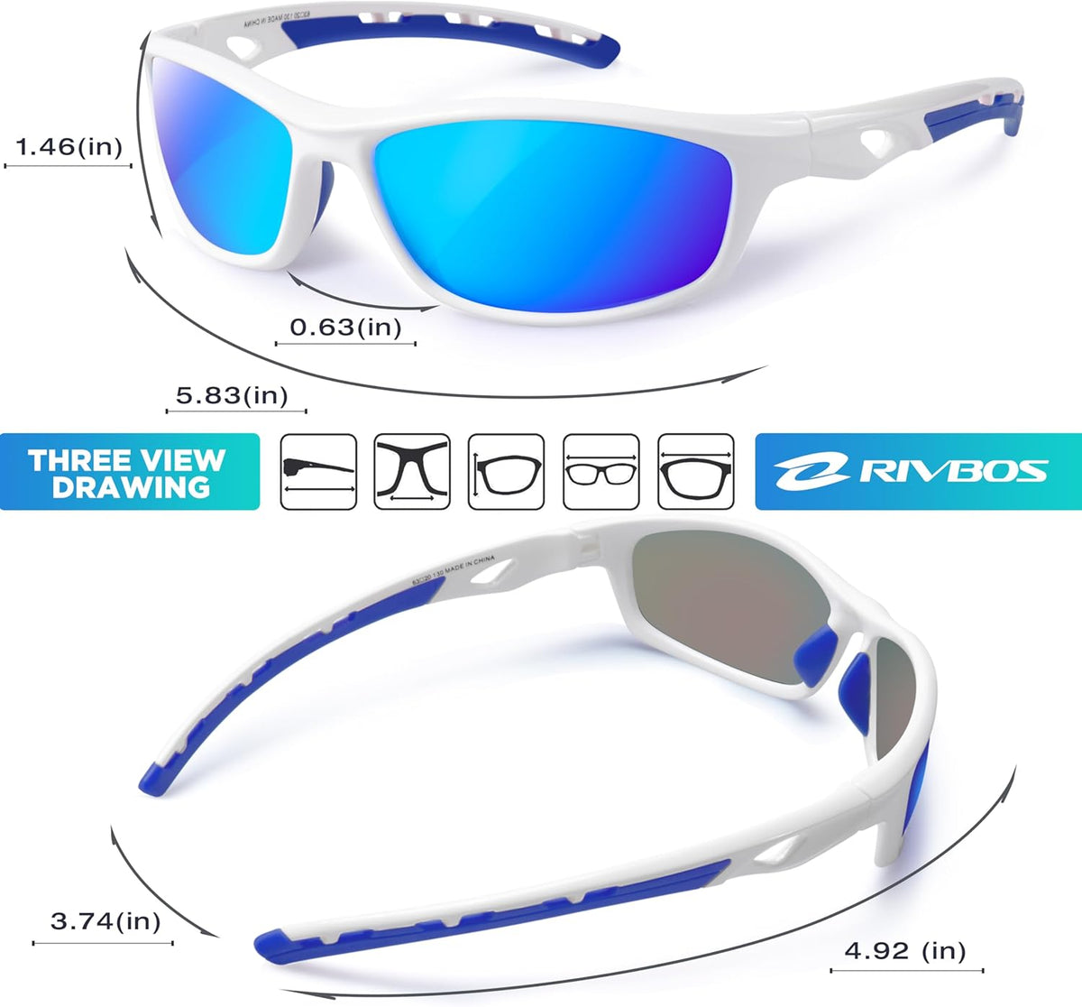 RIVBOS Sunglasses for Men Women Polarized UV Protection Sports Fishing Driving Shades Cycling RB833
