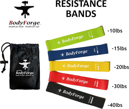 BodyForge Resistance Bands for Working Out for Women Men for Exercise Bands Resistance Bands for Legs Bands for Working Out Hip Thigh Glute Bands with Instruction Guide and Carry Bag, Set of 5