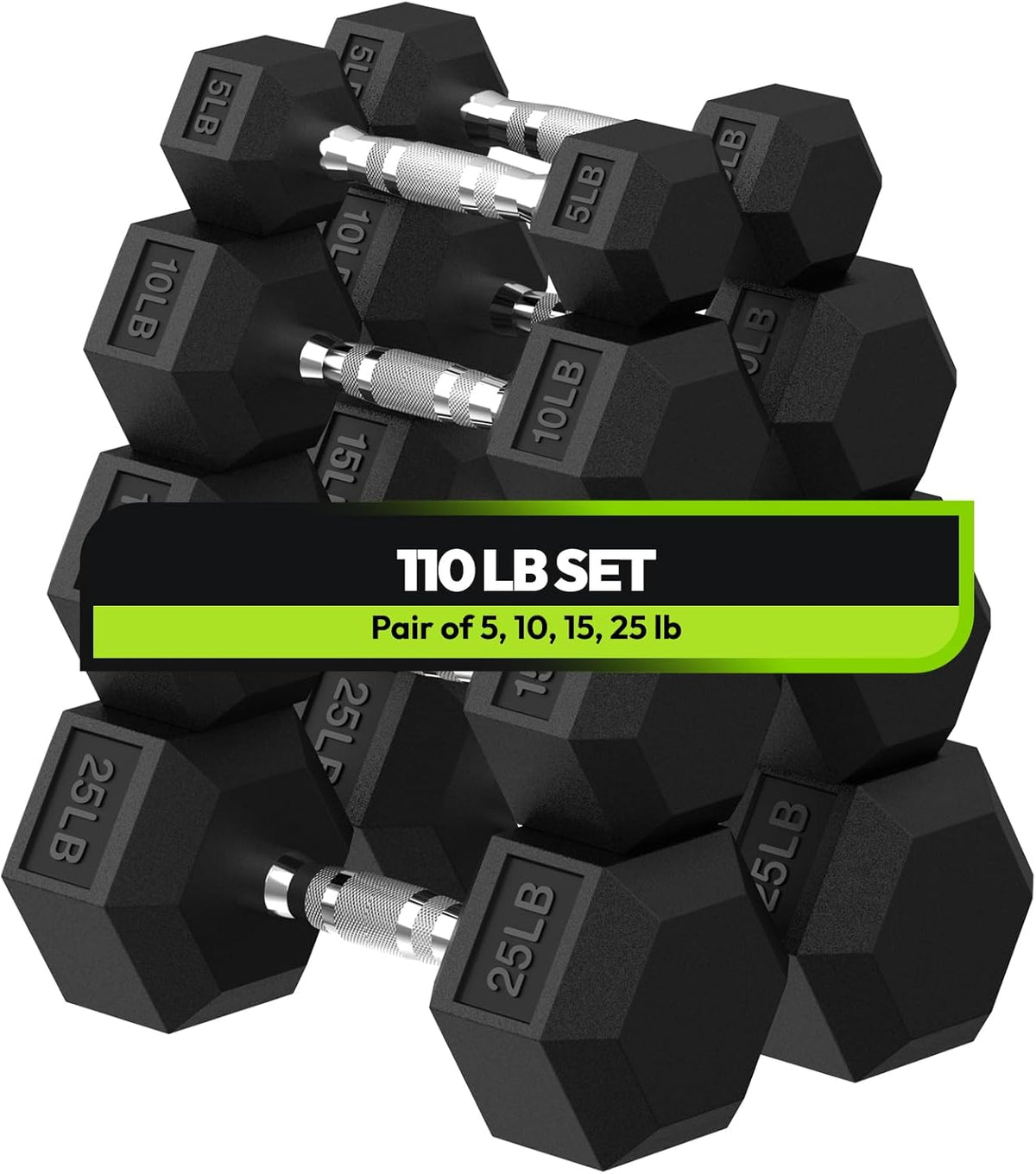 Hex Dumbbell 45-480 lb Set, Rubber Encased Exercise & Fitness Dumbbells for Home Gym, Hand Weights for Strength Training