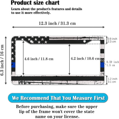 License Plate Frames Black, White, and Blue License Plate Frame American Flag USA Flags Universal Aluminum Car Accessory 2 Pack with Screw Covers Set