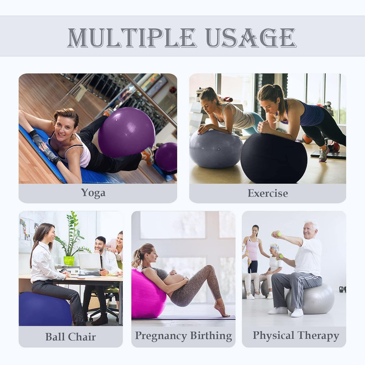 Soft Exercise Ball, Anti-Burst Yoga Ball Chair Supports 2200lbs, Stability Swiss Ball w/Pump for Pregnancy Birthing, Excersize, Workout, Fitness, Balance, Gym, Physio, Abs (Office & Home & School)