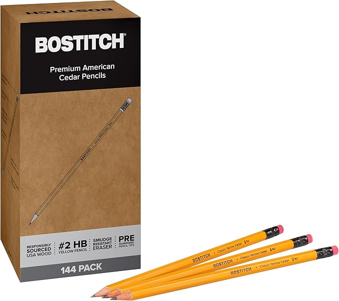 Bostitch Office Premium #2 Pencils, American Cedar Wood, Pre-Sharpened, HB Graphite, 144-Pack