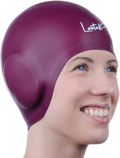 3D Swim Caps - Ear Protection Swimming Cap for Women & Men - Silicone, Waterproof - Fits Long & Short Hair - Adult & Youth