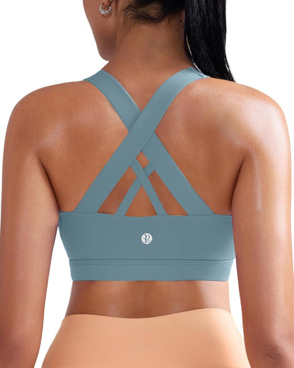 RUNNING GIRL Sports Bra for Women, Criss-Cross Back Padded Strappy Sports Bras Medium Support Yoga Bra with Removable Cups