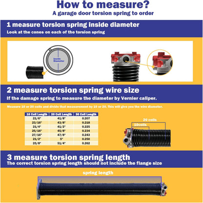 2" Garage Door Springs, Garage Door Spring Replacement,Torsion Springs Pair for Garage Door Set Includes Left Right Door Springs, with Non-Slip Winding Rods for DIY Replacement (0.207x2''x22'')