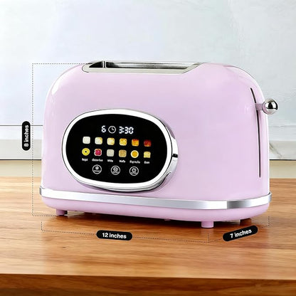 Roter Mond 2 Slice Toaster Smart Touch Screen, Retro Stainless Steel Bread Toaster with Digital Timer, Sleep Mode, Bagel, Cancel, and Defrost Functions, 6 Bread Types and Shade Settings, Light Purple
