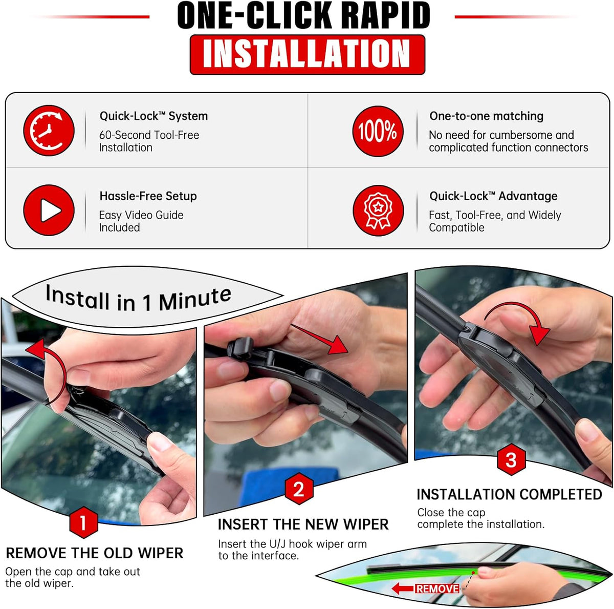 Windshield Wiper Blades Replacement for 2009-2016 Toyota Venza Original Factory Quality Front Rear Wipers Blade Set for My Car - 26" 22" 12" (Pack of 3)