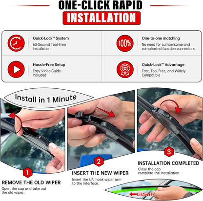 Windshield Wiper Blades Replacement for 2009-2016 Toyota Venza Original Factory Quality Front Rear Wipers Blade Set for My Car - 26" 22" 12" (Pack of 3)