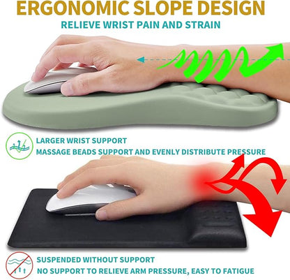 Hokafenle 2 in 1 Ergonomic Mouse Pad Wrist Support & Wrist Rest for Computer Keyboard Set, with Relieve Carpal Tunnel Pain Massage Bulge and Full Memory Gel Design (2In1 Set, Light Green)