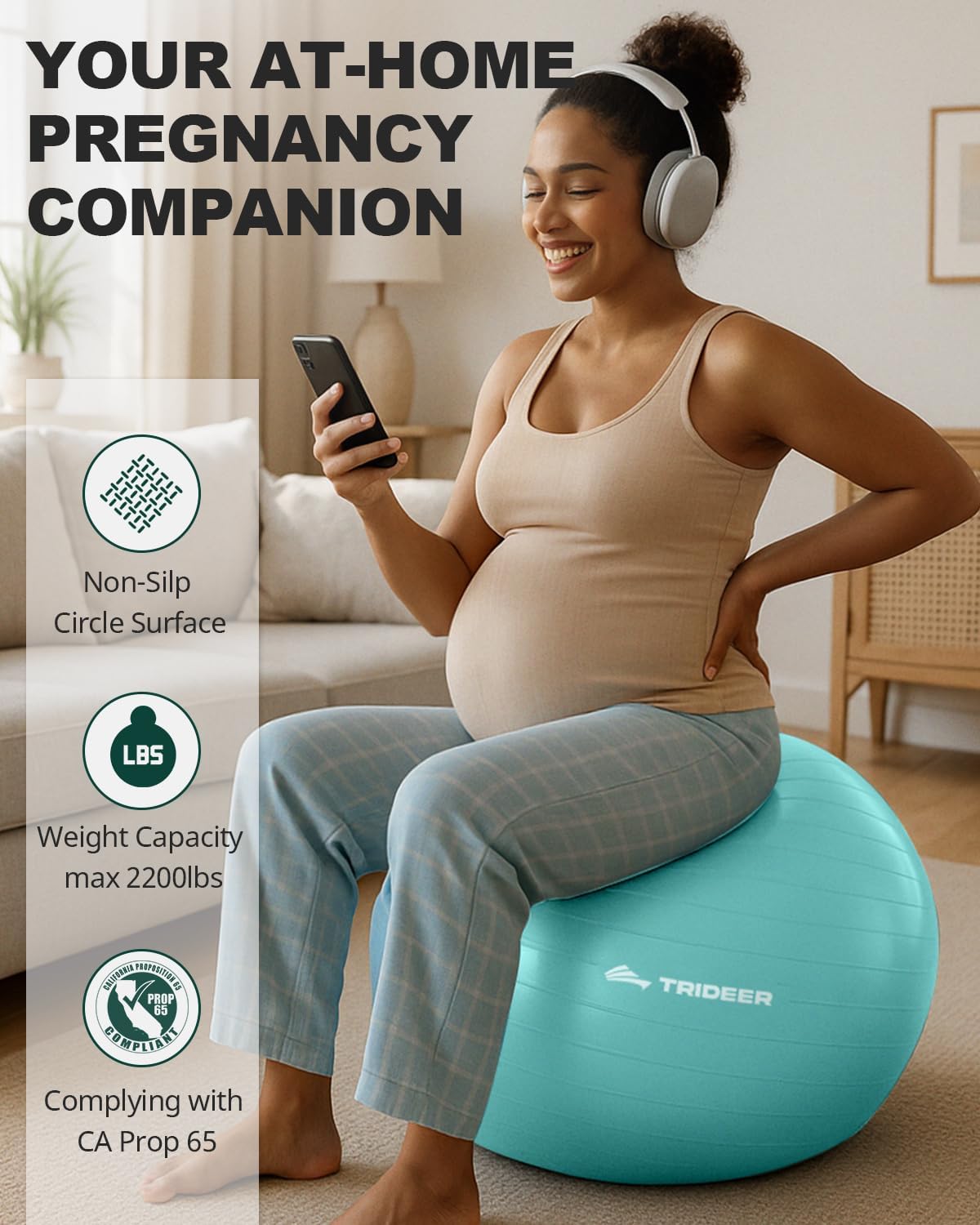 Trideer Yoga Ball – Anti-Burst Exercise Ball for Pregnancy, Office, Birthing, Stretching & Core Workout – Home Gym & Therapy