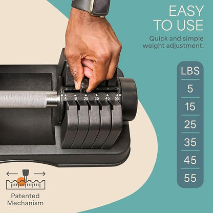 LifePro Adjustable Dumbbells, Single or 2pcs, Up to 55 lbs & 3-in1 option | Quick-change weight system with included rack — available in options from 2.5 to 55 lbs for every fitness level