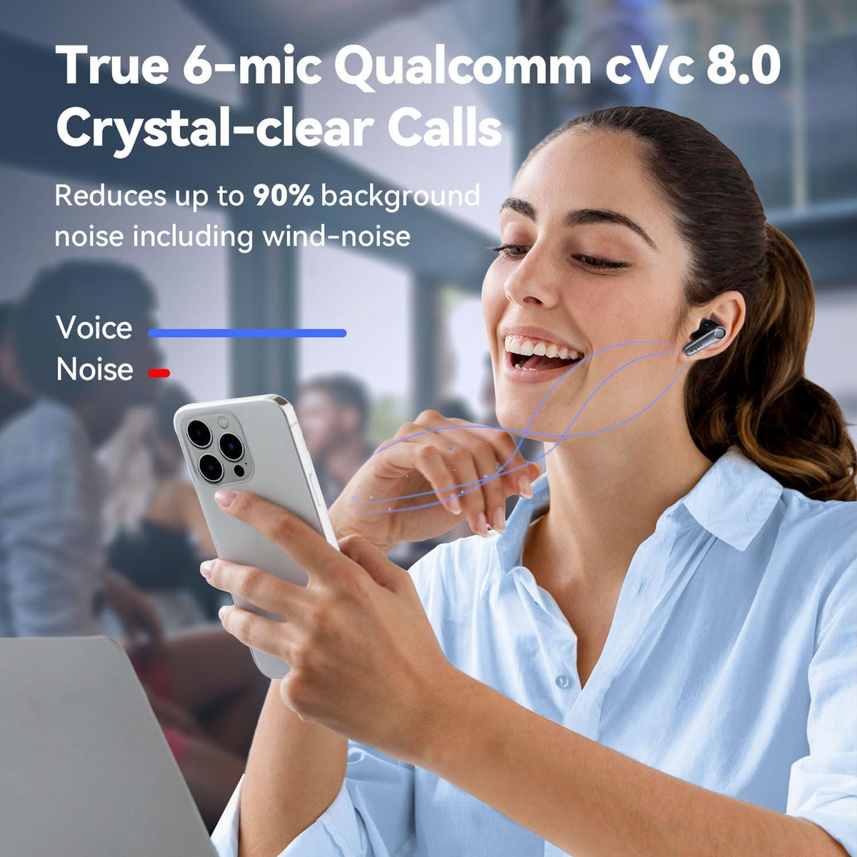 EarFun Air Pro 3 Noise Cancelling Earbuds, Qualcomm® aptX™ Adaptive Sound, 6 Mics CVC 8.0 ENC, Bluetooth 5.3 Earbuds, Multipoint Connection, 45H Playtime, App Customize EQ, Wireless Charging