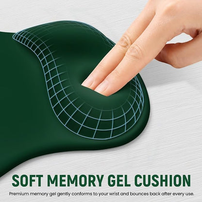 Ergonomic Mouse Pad with Wrist Rest, Gel Wrist Support, Dark Green | 10.2 x 7.6 in Mouse Pad with Smooth Fabric Surface and Non-Slip Rubber Base for Office, Home, Study, and Gaming