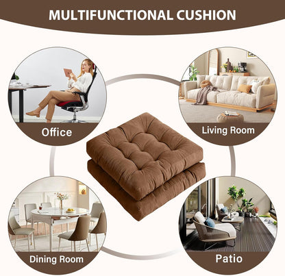 Tiita Meditation Floor Pillows, 22 Inch Square Floor Cushions for Adults, Thicken Tufted Seat Pad Set of 2, Large Floor Cushion for Yoga Garden Living Room Balcony Office Tatami, Coffee