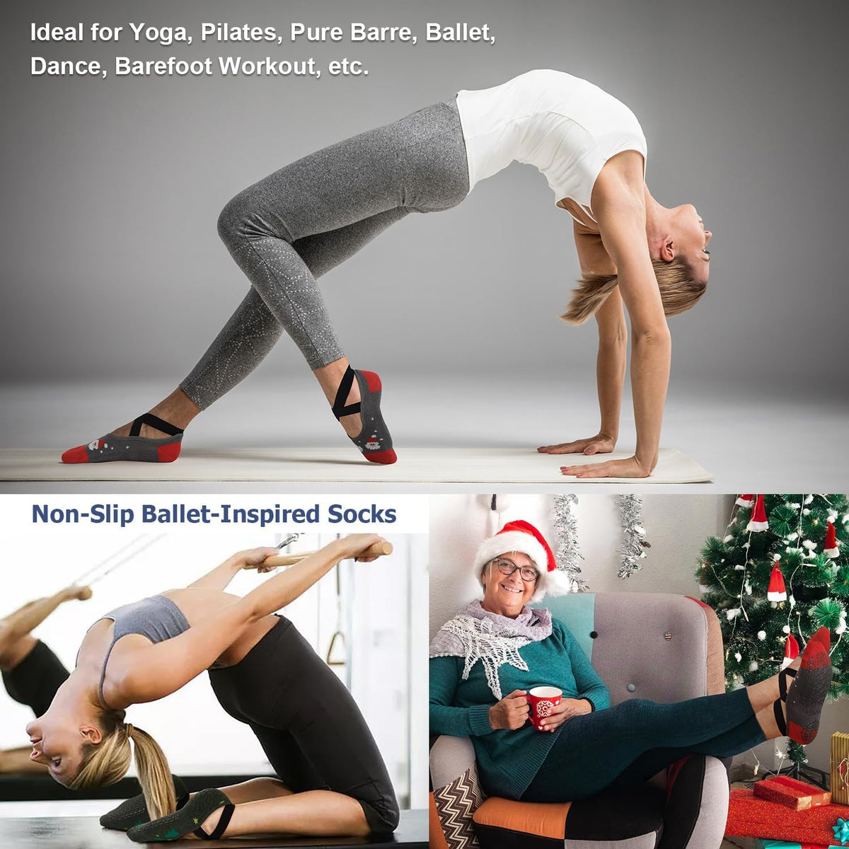 Ozaiic Yoga Socks for Women Non-Slip Grips & Straps, Ideal for Pilates, Pure Barre, Ballet, Dance, Barefoot Workout