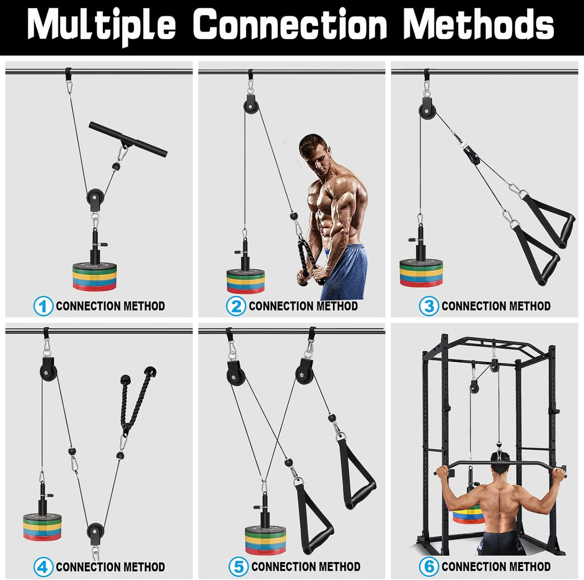 SERTT Weight Cable Pulley System Gym, Upgraded Cable Pulley Attachments for LAT Pull Down, Biceps Curl, Tricep, Arm Workouts - Home Gym Add On Equipment