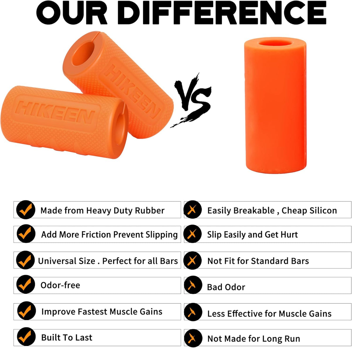 Hikeen Thick Bar Dumbbell Grips,Non Slip Hard Rubber Barbell Grips,Grips for Weight Lifting, Muscle Building-1.77", 2", 2.25" & 2.75" Outer Diameter