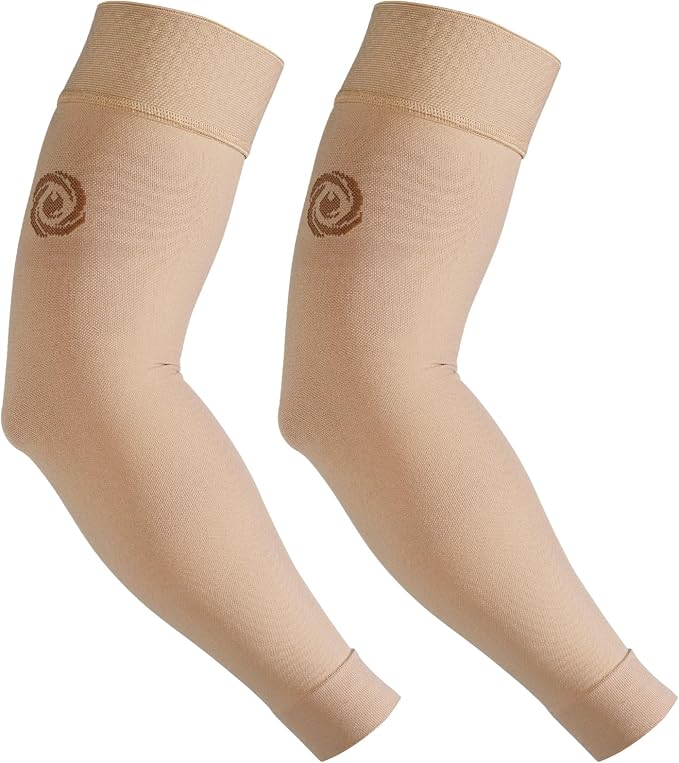 NURCOM Compression Arm Sleeve, 20-30 mmHg, With Silicone, Beige 3XL | For Lymphedema, Lipedema, Pain Relief, Edema, Swelling, Post Surgery Recovery, 2 Pack