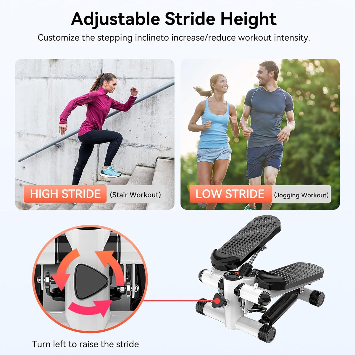 Steppers for Exercise at Home, Mini Stepper with Resistance Bands, 360LBS Capacity Portable Stair Stepper for Home, Hydraulic Fitness Stair Stepper with LCD Monitor