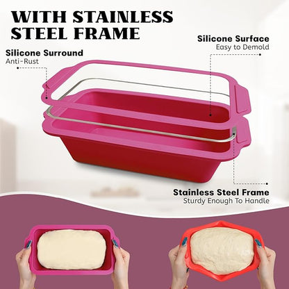 Bread Pans for Homemade Bread：9.5 x 5 Inch Silicone Loaf Pan for Baking with Metal Frame - Nonstick Banana Loaf Tin Tray for Sandwich Sourdough Pumpkin Sour Dough - for Oven Kitchen Home Bakers