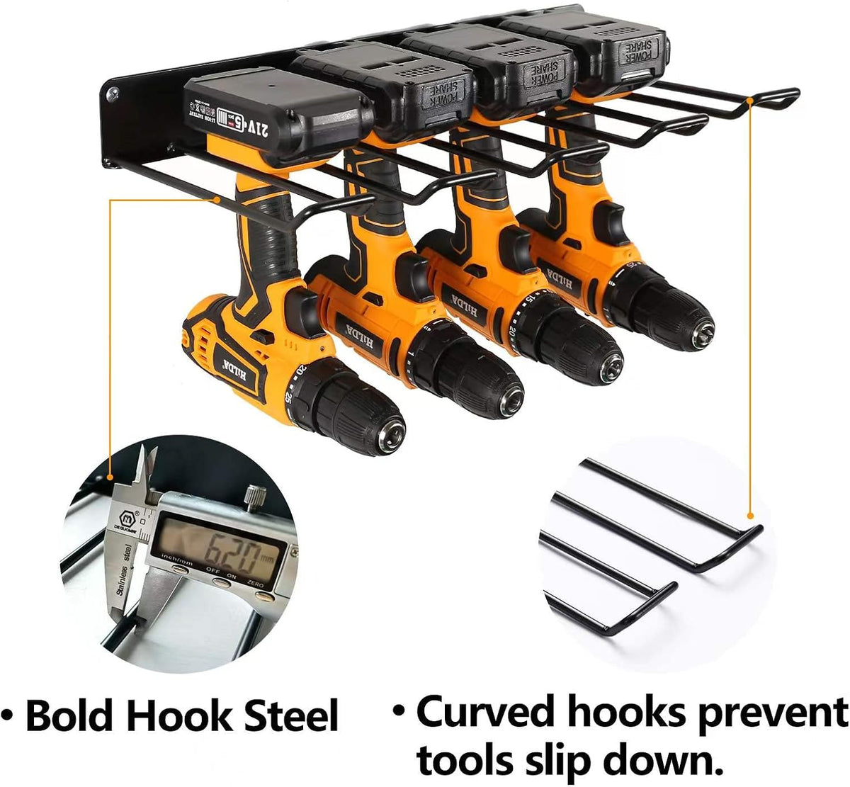 Drill Holder Wall Mount,Power Tool Organizer,Heavy Duty Garage Tool Organizers and Storage,2 Pack Power Tool Storgae Racks Set Solid Metal Black…