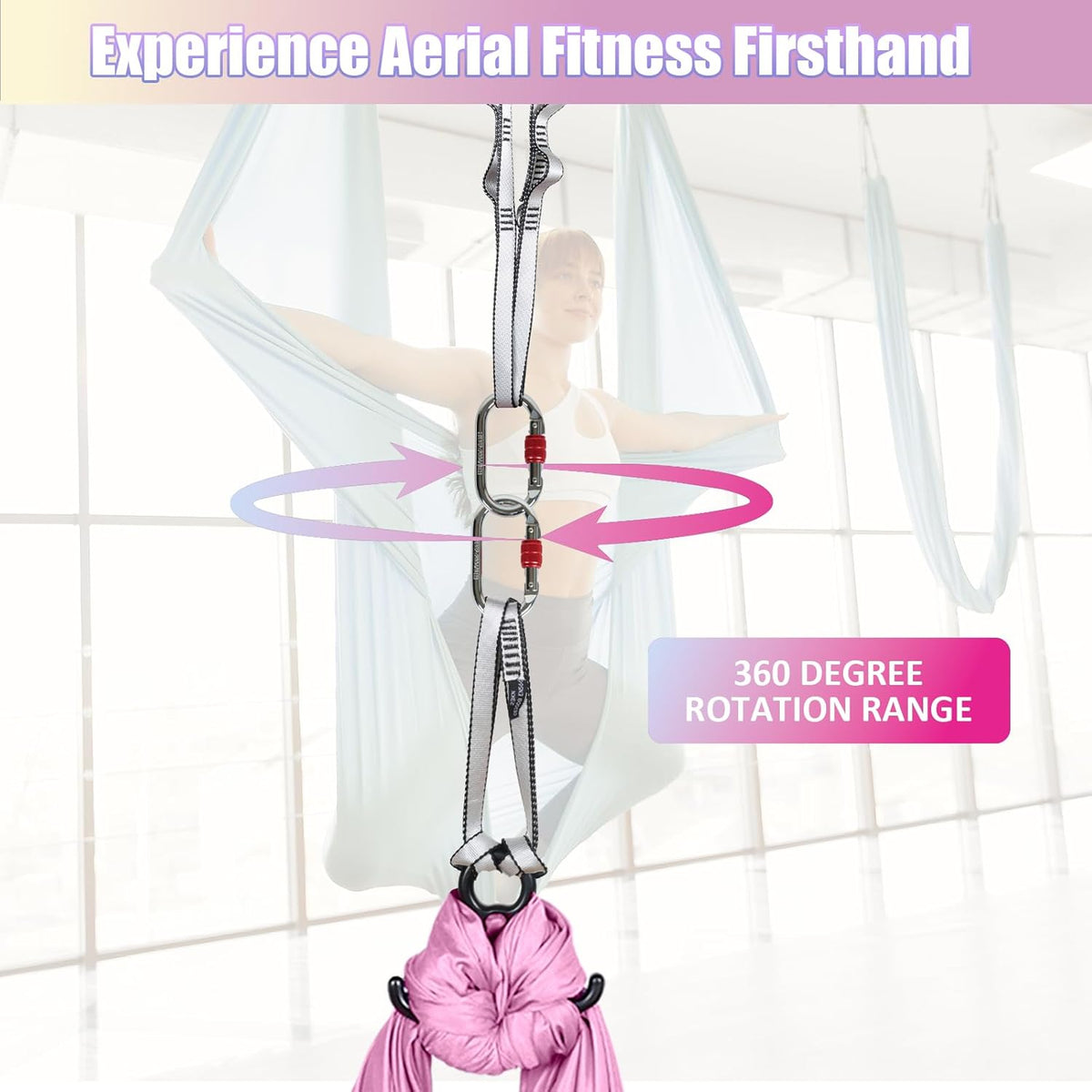 Aerial Silks Kit & Aerial Yoga Hammock - 11Yd Premium Fabric Hardware - Easy Setup for Flying Yoga, Aerial Swing & Fitness - Supports Up to 14ft Rigging