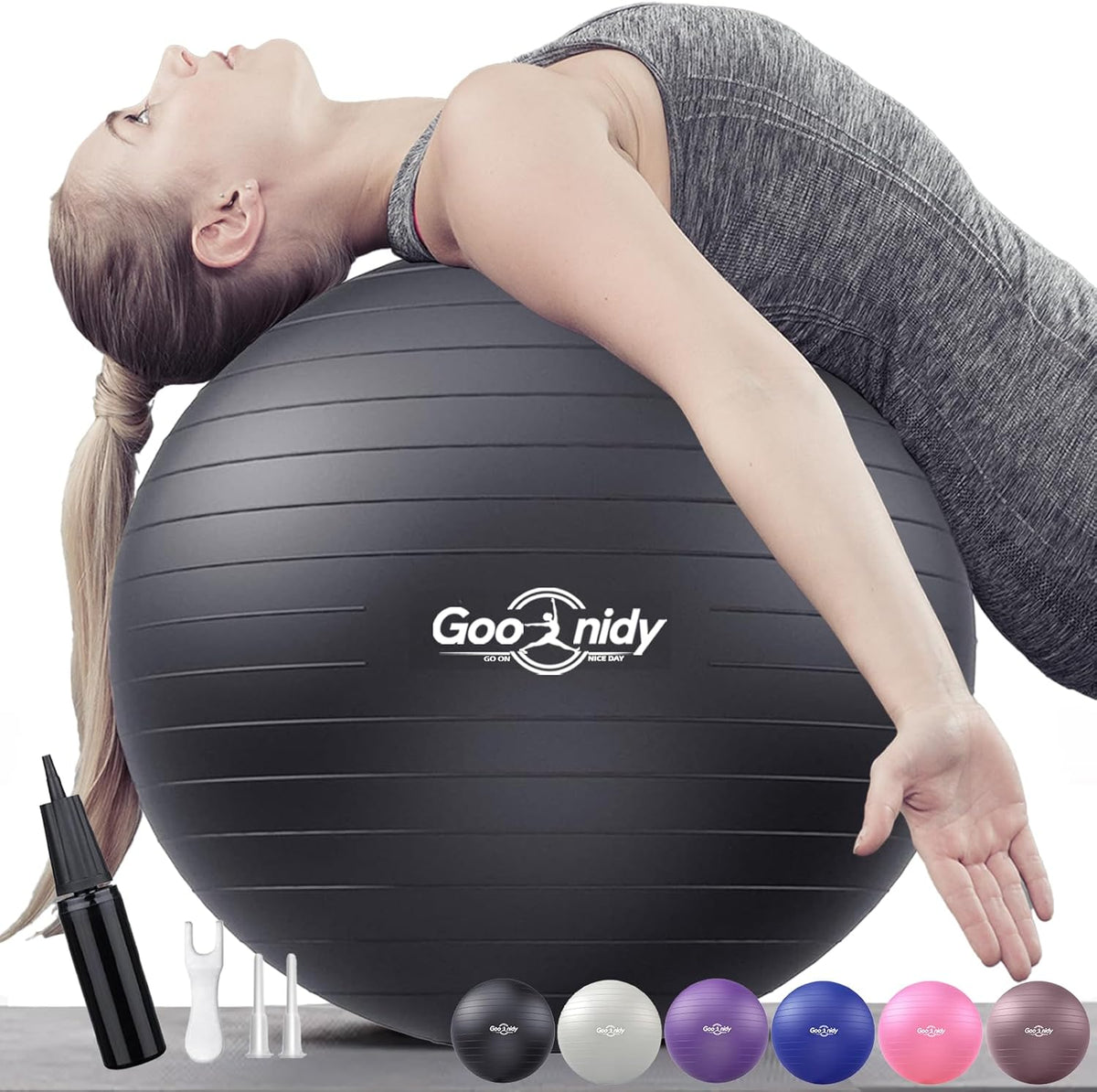 Soft Exercise ball, Anti-Burst Yoga Ball Chair Supports 2200lbs, Workout Equipment w/ Pump for Women Pregnancy, Medicine, Birthing, Physical Therapy, Stability, Excersing, Birth, Swiss, Fitness, Gym