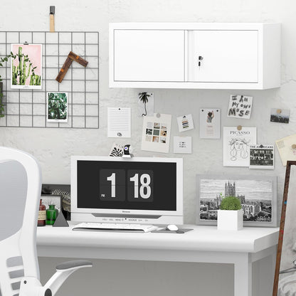 GREATMEET Locking Cabinet, Garage Storage Cabinet, Metal Wall Mounted Storage Cabinets with Doors for Garage, Hanging Floating (White, 13" H)