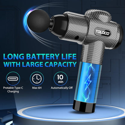 TOLOCO Massage Gun, Deep Tissue Back Massage for Athletes for Pain Relief, Percussion Massager with 10 Massages Heads & Silent Brushless Motor, Carbon