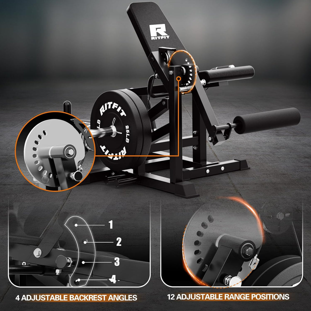 RITFIT Leg Extension and Curl Machine, 700LB Adjustable Leg Curl Machine, Seated Leg Extension and Lying Curl Machine for Home Gym, Leg Workout Equipment Compatible with 1'' and 2'' Weight Plates