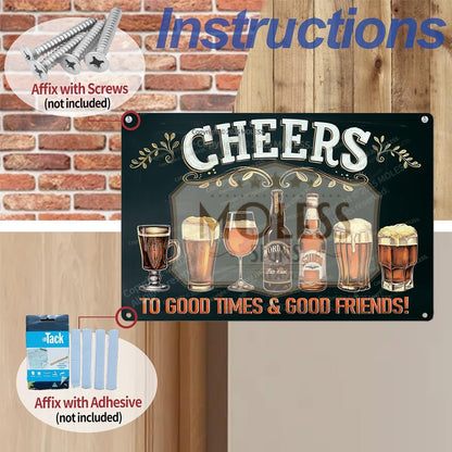 "Cheers to Good Times" Vintage Bar Sign or Man Cave Decor – 12x8″ Durable Metal Beer Signs Wall Decorations for Home Bar/Basement/Garage/Mancave, 2346