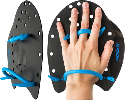 𝗦𝗽𝗼𝗿𝘁𝗶 Power Swim Paddles for Lap Swimming - Adjustable Straps - Lap Swimming Gears - Hand Paddles for Adults & Kids