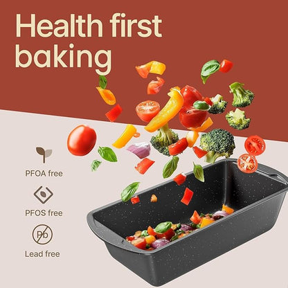 Nonstick Loaf Pan Set Pack of 2, 10.2" & 11" Large Baking Bread Pan, Oven Safe Up to 450°F, PFOA, PFOS, PTFE Free, Space Saving Stackable Design, Stain Resistant, Dishwasher Friendly, Gray Marble