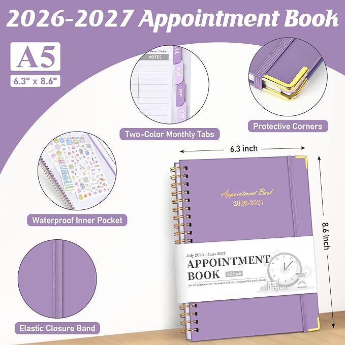 Appointment Book 2026-2027, 30-Minute Interval Hourly Planner, 6.3"×8.6"