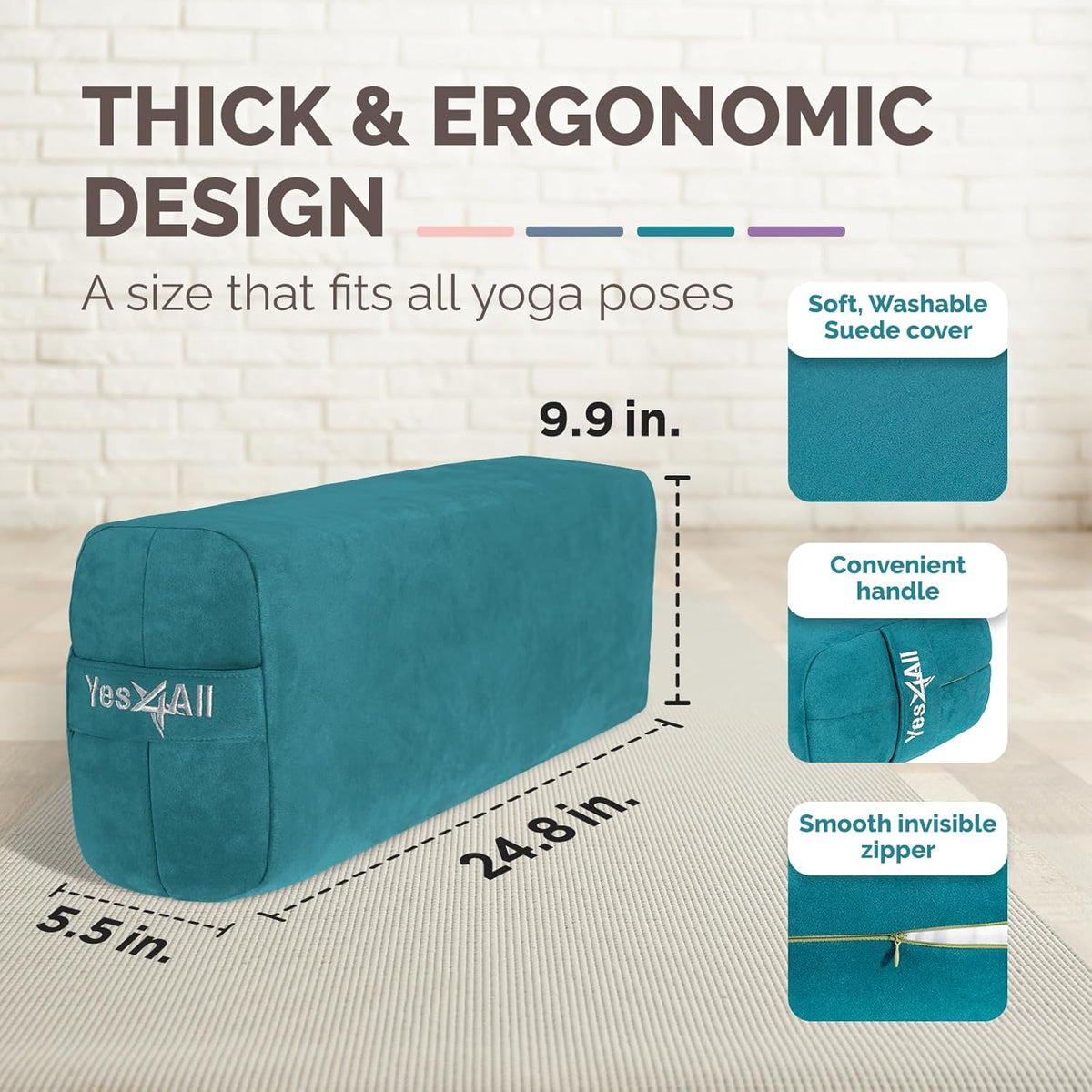 Yes4All Triple-Layer Sponge Yoga Bolster Pillow for Restorative Yoga & Meditation - Versatile Yoga Support Pillow, Balance & Poses Modification