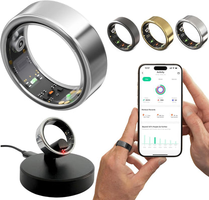 2025 Smart Ring for Women Men, Sleep Tracker Ring, Fitness Smart Ring, Activity Tracker,Sleep Monitor, Stress/Heart Rate/Women's Calories Steps Tracking-No APP Subscription (Silver, #11-64.6mm/2.54")
