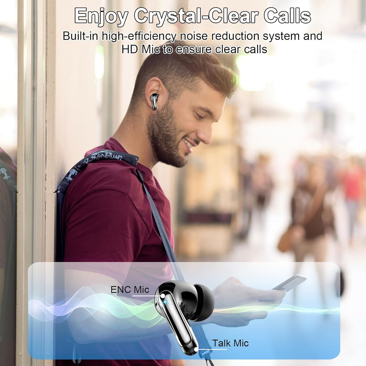 Wireless Earbuds, Bluetooth 5.4 Headphones, ENC Noise Cancelling Mic Ear buds with Stereo Bass, 48H Playtime Earphones , LED Display, IP7 Waterproof In Ear EarBuds for Phone Android iOS Sports, Black