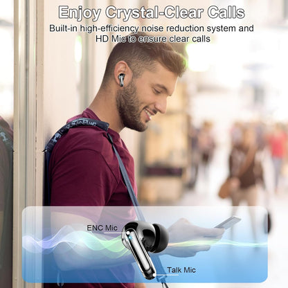 Wireless Earbuds, Bluetooth 5.4 Headphones, ENC Noise Cancelling Mic Ear buds with Stereo Bass, 48H Playtime Earphones , LED Display, IP7 Waterproof In Ear EarBuds for Phone Android iOS Sports, Black