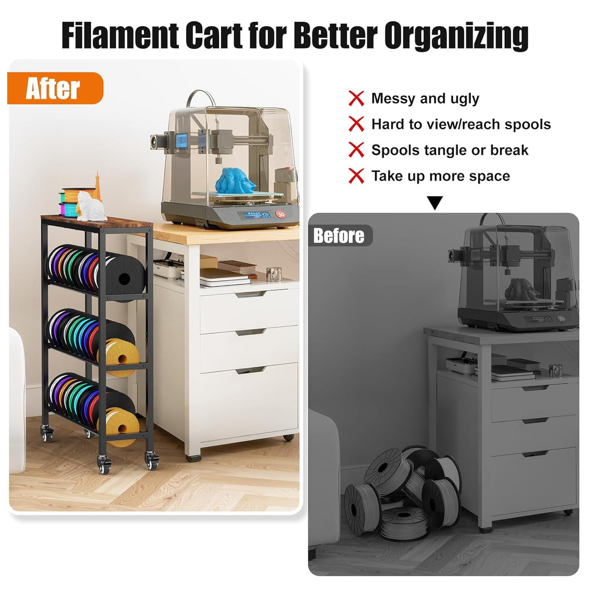 3D Printer Filament Rack Shelf, 4-Tier Filament Storage Cart with Storage Board, Metal Racks for Storage PLA/TPU/ASA/Nylon Filament, 3D Printer Accessories for Workshop Garage 3D Office Storage