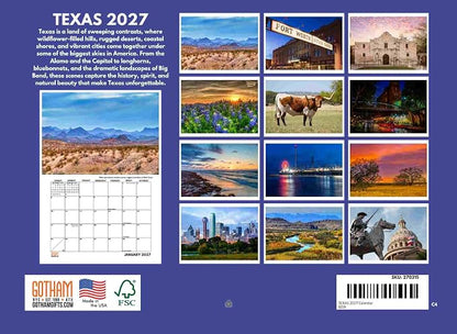 Texas Calendar 2027 Monthly Wall Calender 12 Month