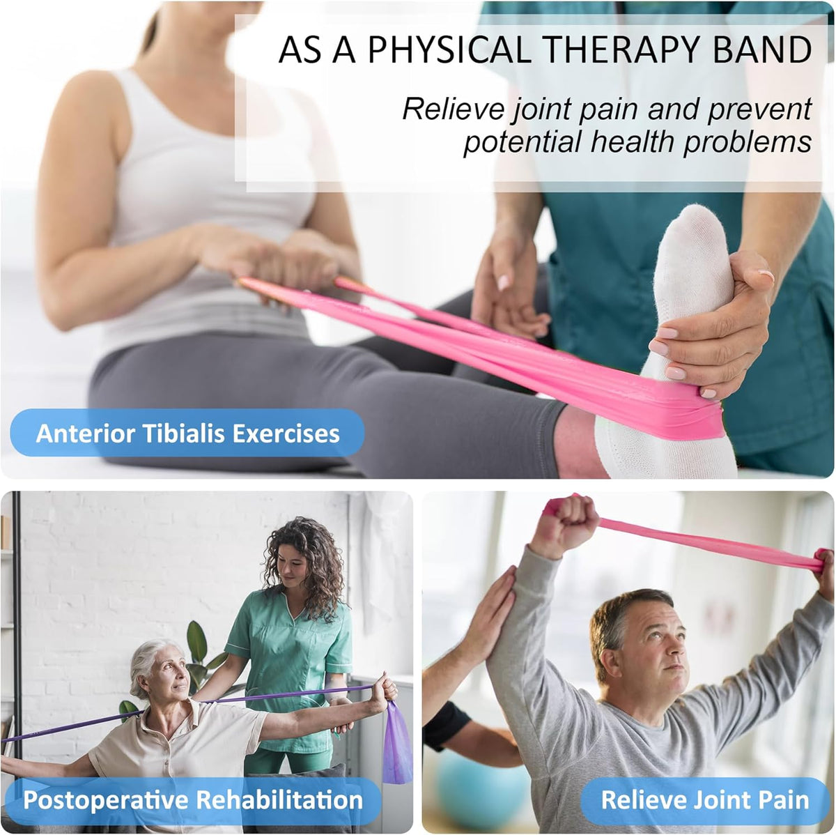 Resistance Bands for Working Out, Physical Therapy Bands, Latex Free Elastic and Exercise Bands Set for Stretching, Suitable for Rehab, Yoga, Pilates, Gym, Home Exercise