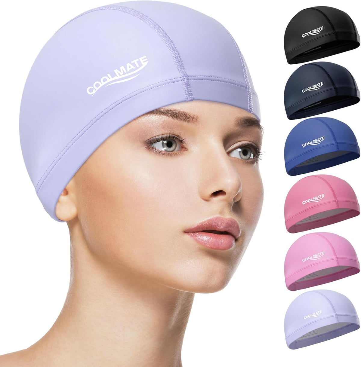 COOLMATE Fabric Swim Cap for Adult Women Men Kid 3 4 6 8 14 16, Silicone Water Resistant Layer, Cloth Swim Cap Gifts for Swimmers, Lightweight for Pool, Lap Swimming (1 pc)