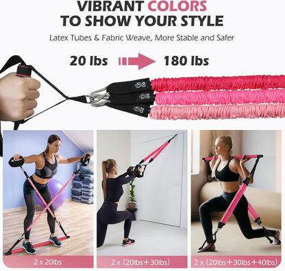 Upgraded Pilates Bar Kit with Resistance Bands Natural Latex for Women & Men, Heavy-Duty Stainless Steel Multifunctional Yoga Pilates Stick for Home Gym Exercise Fitness Equipment Full-Body Workouts
